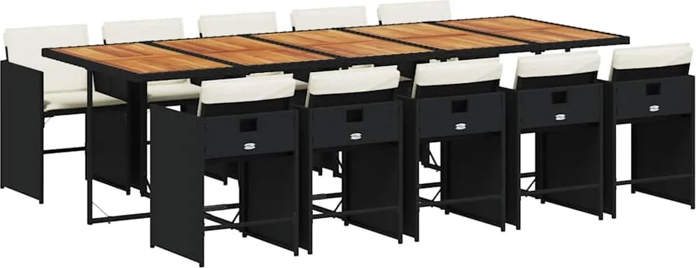 vidaXL Set mobilier de exterior cu perne, 11 piese, negru, poliratan