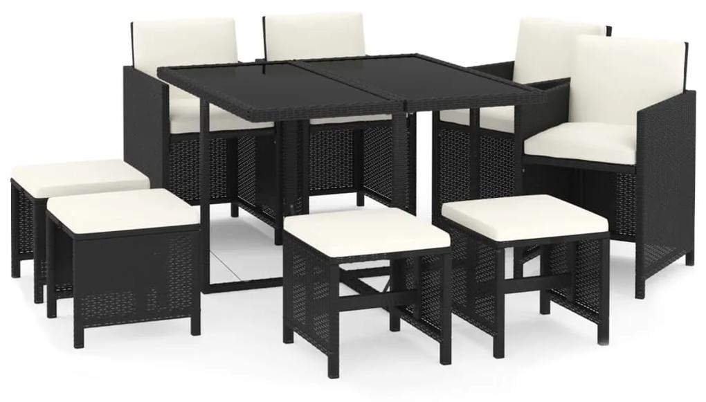 3095507 vidaXL Set mobilier de grădină cu perne, 9 piese, negru, poliratan