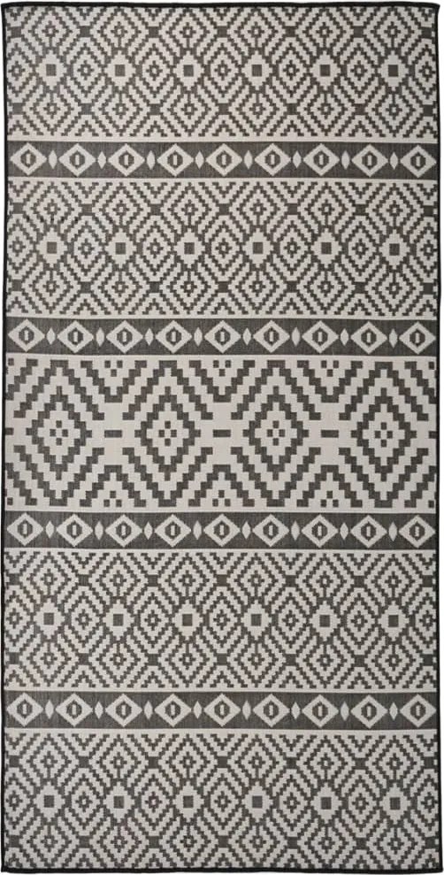 vidaXL Covor de exterior, dungi negre, 100x200 cm, țesătură plată