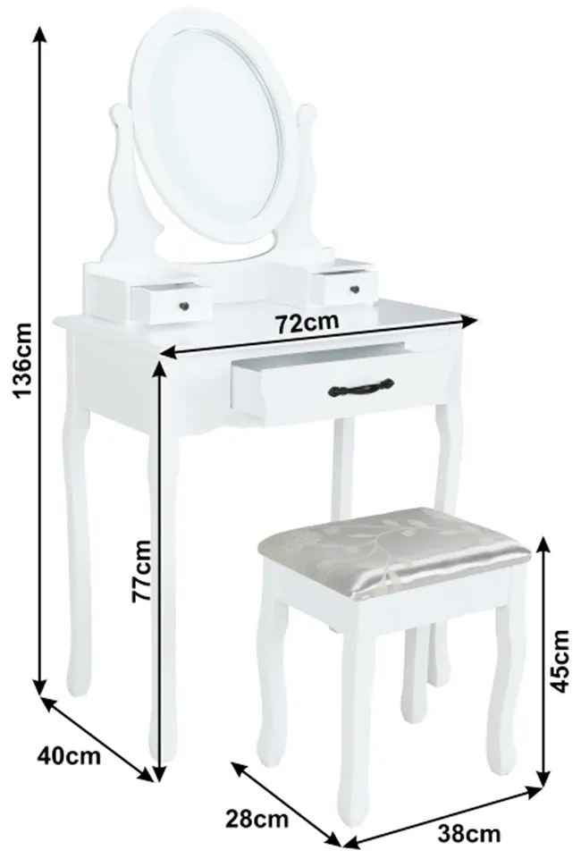 Zondo Masă de toaletă cu taburete Linetik (alb). 1015638