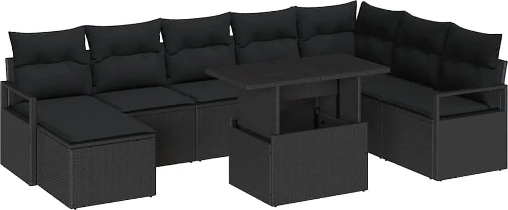 vidaXL Set de canapele pentru grădină 9 pcs Negru Rattan poli