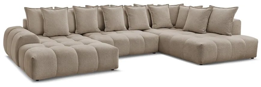 Colțar taupe extensibil/cu spațiu de depozitare cu tapițerie din chenille (cu colț pe partea dreaptă/în formă de "U") Everest – Bobochic Paris