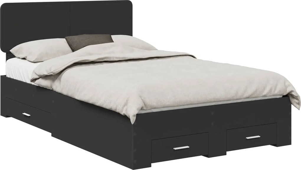 vidaXL Cadru de pat cu headboard Negru 135 x 190 cm Lemn compozit