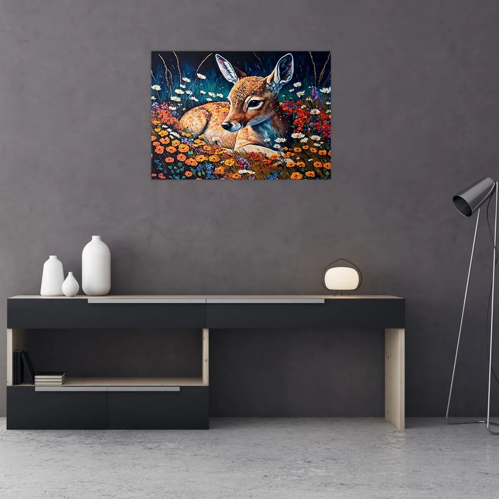 Tablou pe sticlă - Cerb pictat (70x50 cm)