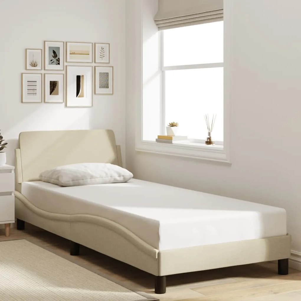 vidaXL Cadru de pat cu tăblie fără saltea, crem, 90x200 cm, textil