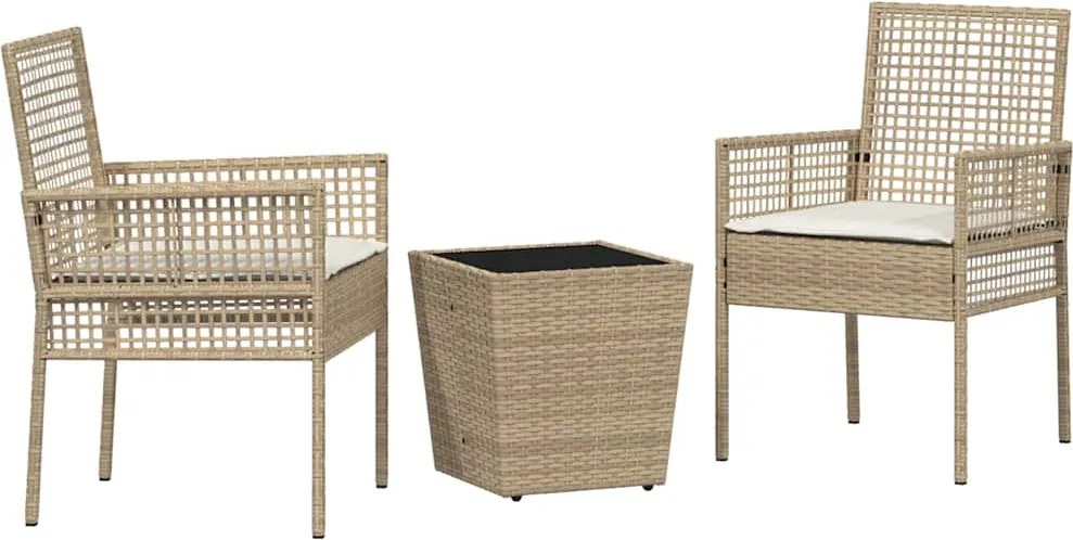 vidaXL Set Bistro de Grădină 3 pcs Bej poliratan