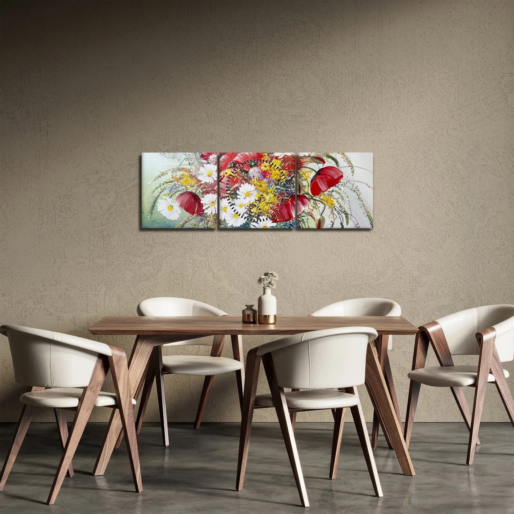 Tablou - Vază cu flori sălbatice (cu ceas) (90x30 cm)
