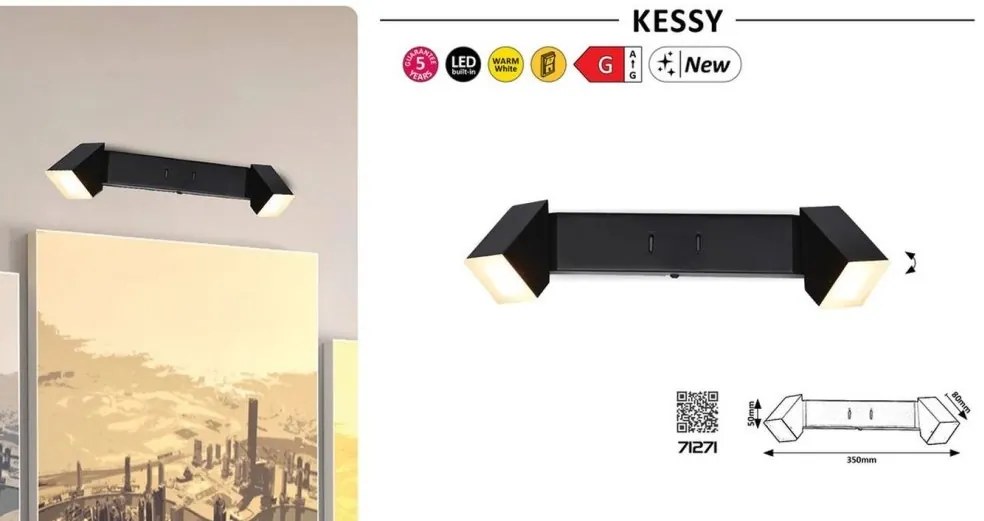 Aplica de perete dubla cu iluminat LED Kessy