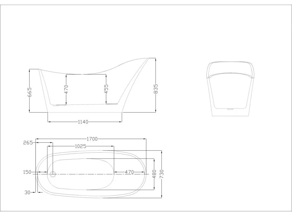 Cada baie freestanding, asimetrica, Genius Bella Casa, acril, 170 x 73 cm