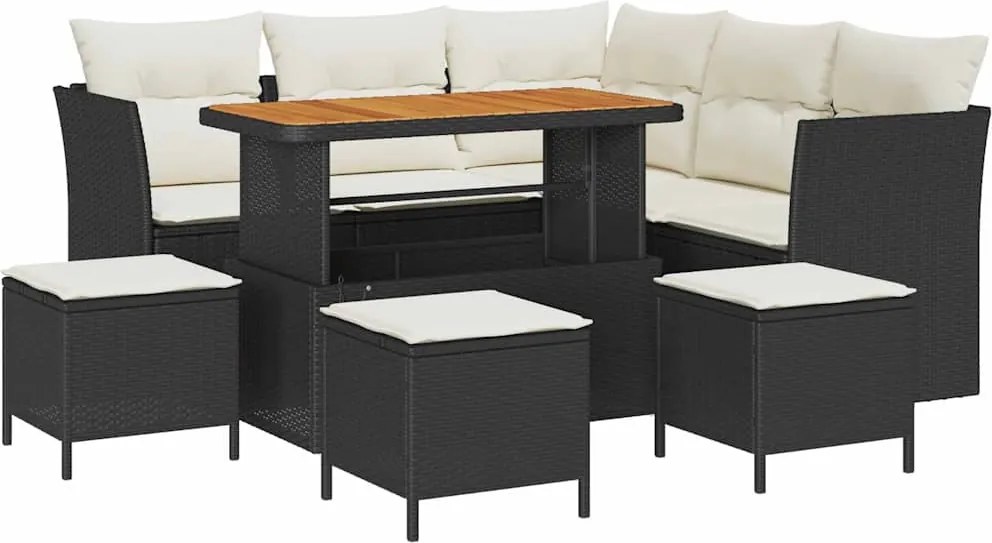 vidaXL Set de canapele pentru grădină cu pernă 9 pcs negru și crem