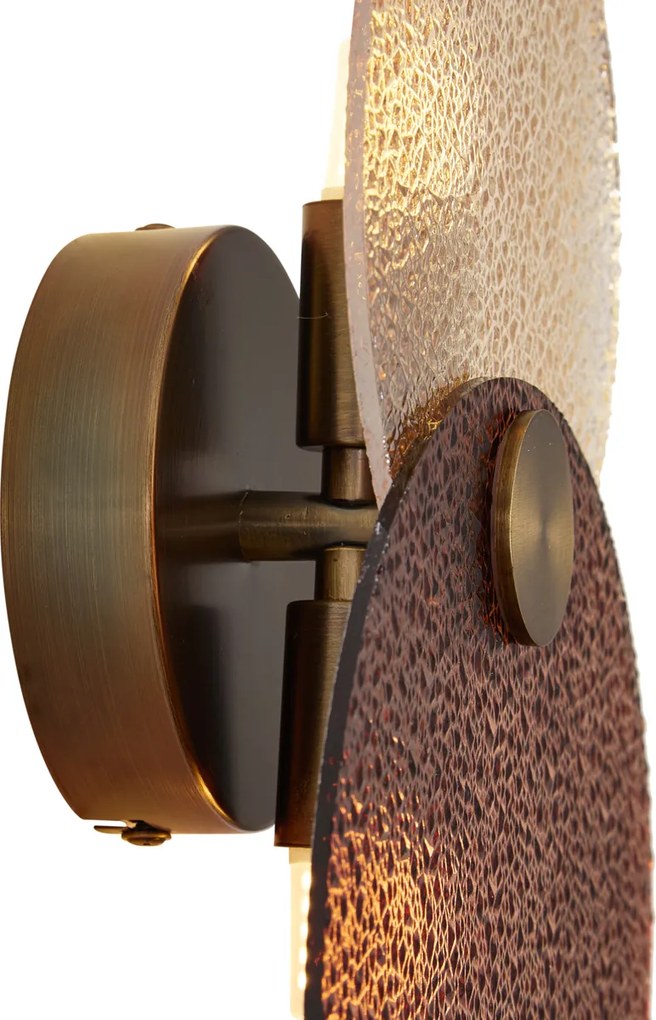 Lampă de perete Art Deco bronz închis cu sticlă chihlimbar 2 lumini - Text