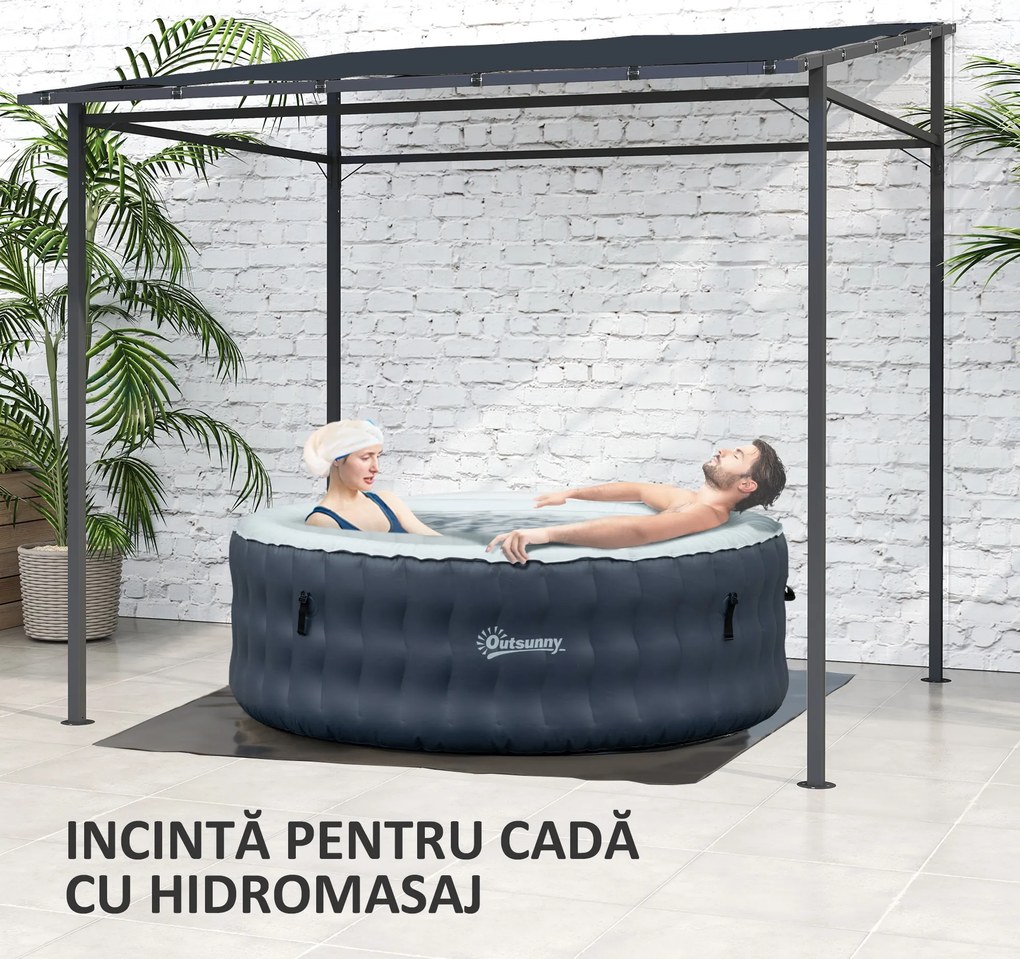 Outsunny Pergolă de Grădină din Metal și Poliester, 238x238x235/194 cm, Gri Închis | Aosom Romania