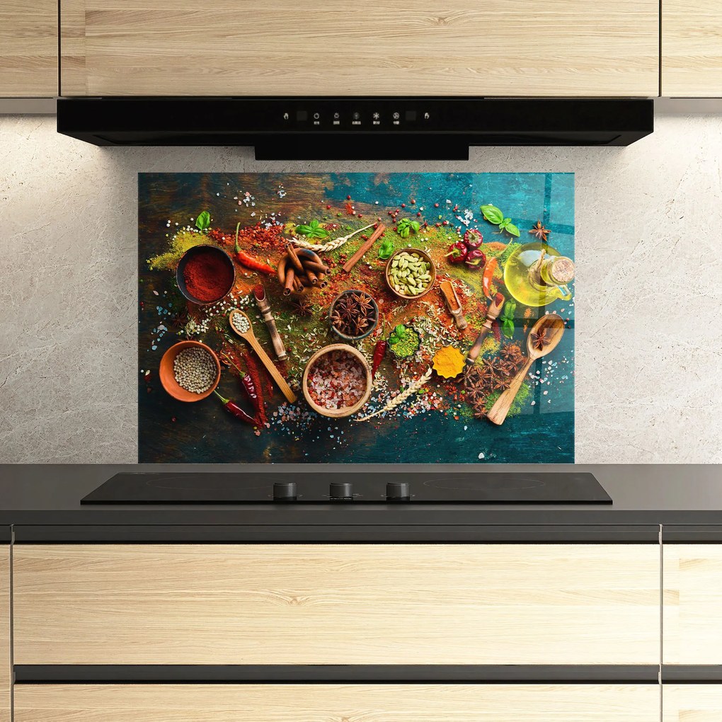 Panou Sticla Bucatarie, 60x80cm, Protectie aragaz, Antistropi, Termorezistent, Alimente, Condimente, Seasonings Mix