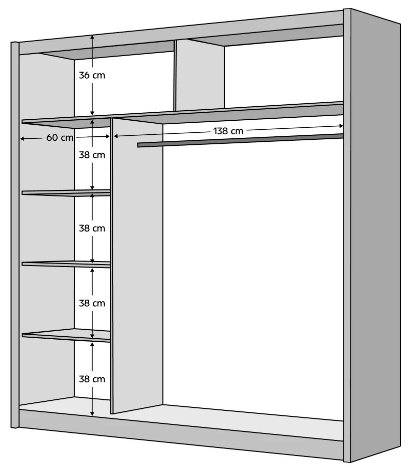 Dulap cu usi glisante, negru   stejar craft, 203x215 cm, LADDER