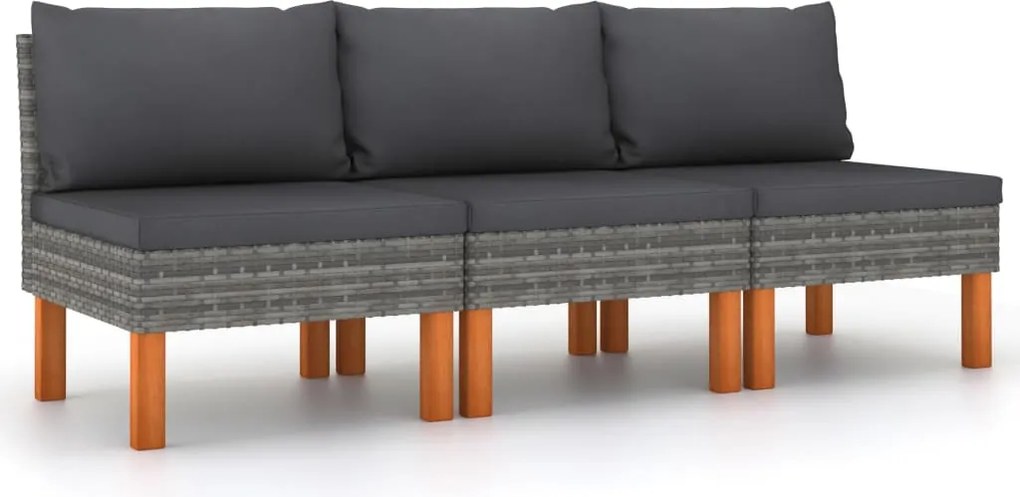 vidaXL Canapea de mijloc, 3 buc., poliratan & lemn masiv de eucalipt