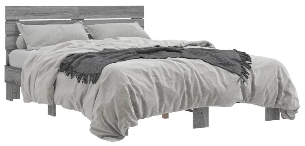 3280165 vidaXL Cadru de pat, gri sonoma, 135x190 cm, lemn prelucrat și metal