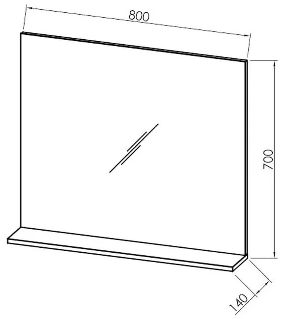 Oglinda baie cu etajera gri deschis, 80 cm, KolpaSan Lana Gri deschis, 800x700x140 mm