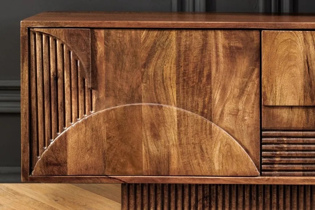 Comoda TV cu model optic 3D, Lemn mahon maro, ART DECO 200cm