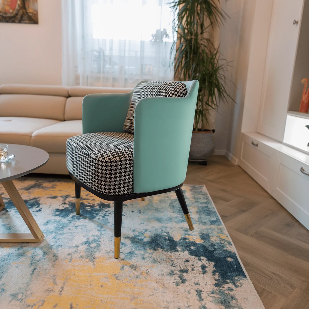 Fotoliu design, model alb-negru/ piele ecologică neo mint, EMREN