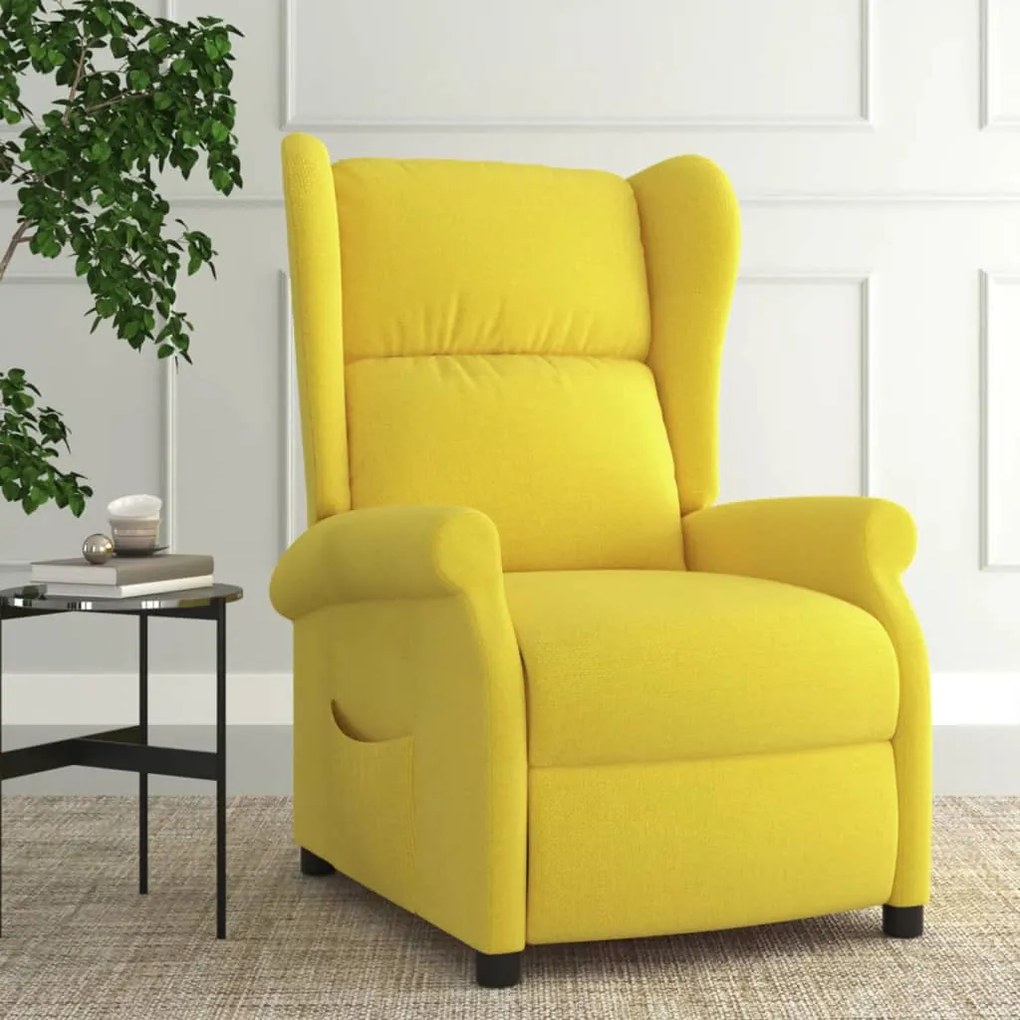 341700 vidaXL Fotoliu cu spătar rabatabil, galben deschis, textil
