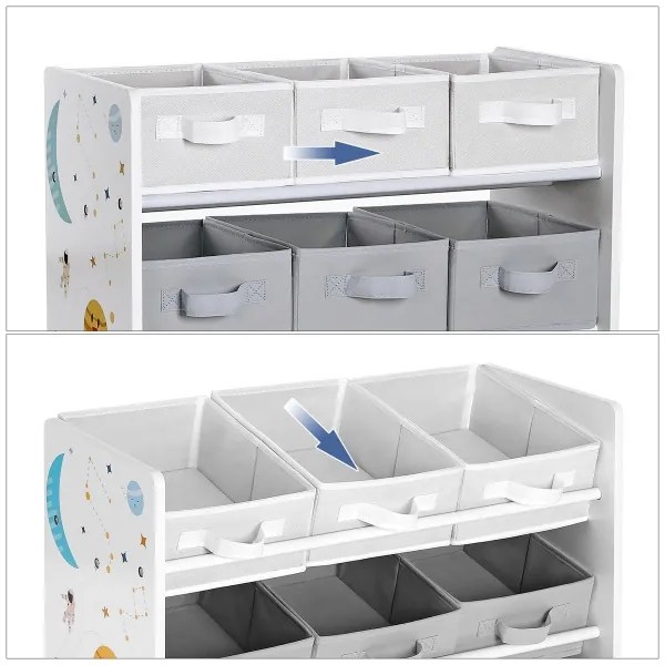 Raft depozitare copii ANET cu cutii textile albastru/alb