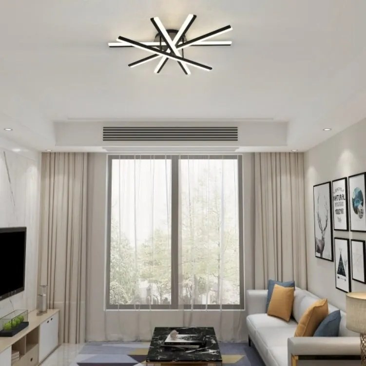 Lustră LED cu Telecomandă – 95W, 5 Surse de Iluminare, Intensitate Reglabilă, 3 Tipuri de Lumină, Design Negru, 80×68 cm