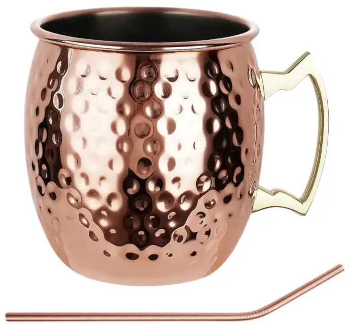 Set de pahare pentru Moscow Mule Kinghoff KH 2000, 2 buc, 500ml, 2 paie, oțel inoxidabil, cupru