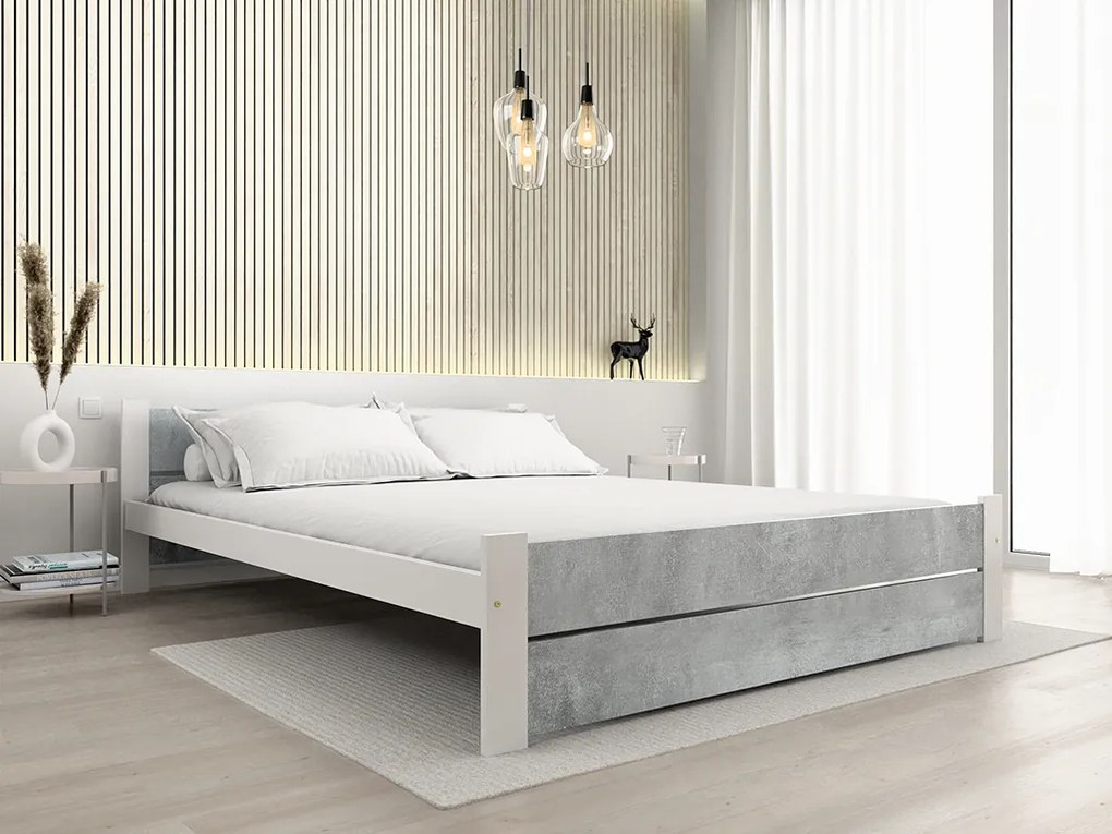 Pat de o persoana IKAROS DOUBLE 120 x 200 cm, beton/alb Saltele: Cu saltele Sommera 18 cm, Somiera pat: Cu lamele curbate