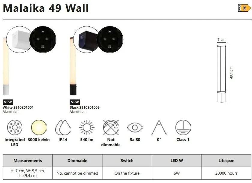 Aplica LED cu priza, protectie IP44, pentru baie Malaika 49 alb