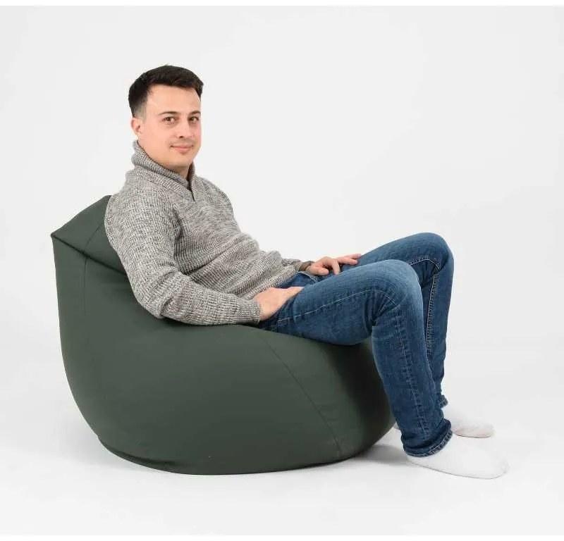 Fotoliu Nirvana Hobbit Pufrelax, Material Piele ecologica - Dark Green
