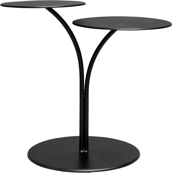 Măsuță laterală din metal, negru, cu două blaturi rotunde pe tije curbate și bază rotundă, 55 x 60 x 40 cm, „Flowy”