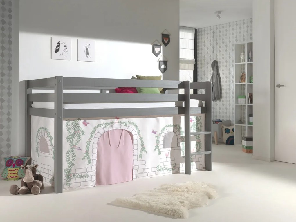 Pat copii supraînălțat Vanessa cu husă Castel Birdy pentru copii – Vipack [Dimensiuni: 208x98x114 cm]