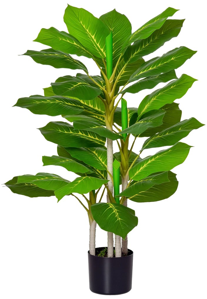 HOMCOM Plantă Artificială cu 33 de Frunze pentru Uz Interior și Exterior cu Ghiveci, Plantă Falsă în PEVA, PE și Ciment, 95 cm, Verde | Aosom Romania