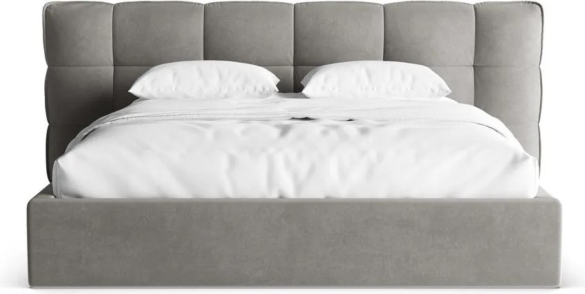 Pat matrimonial gri tapițat cu spațiu de depozitare cu somieră 140x200 cm Eric – Micadoni