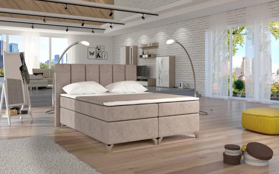 Pat tapitat boxspring, cu spatiu pentru depozitare, 140X200 cm, Basilio 2, Eltap (Culoare: Bleumarin)