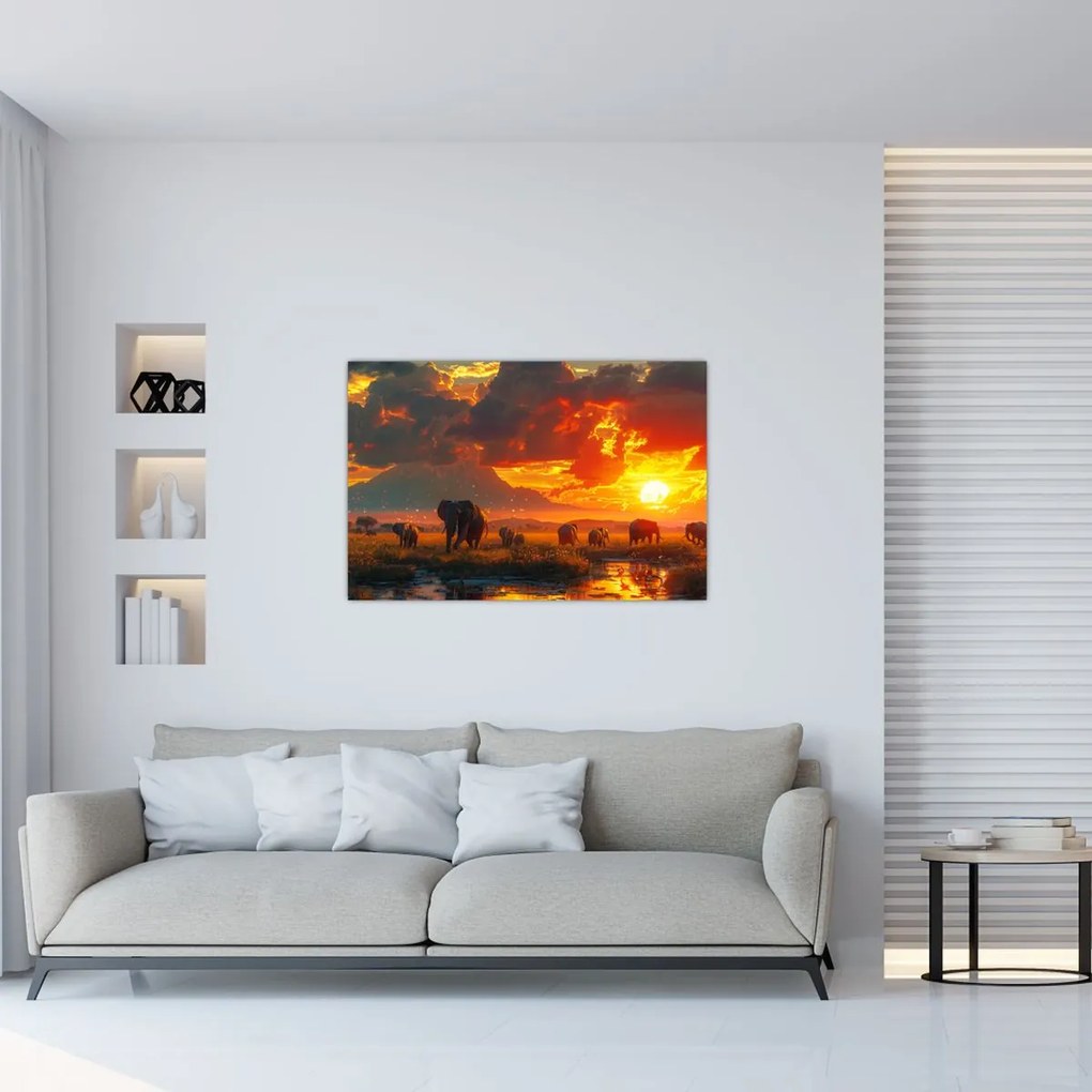 Tablou - Turmă de elefanți (90x60 cm)