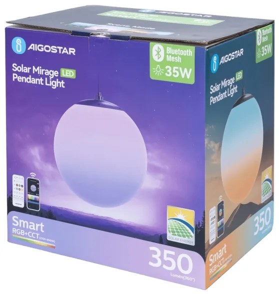 Aigostar-LED RGBW Lustră solară MESH 35W/3,7V 8000 mAh 2700K-6500K IP65 Ø 30 cm