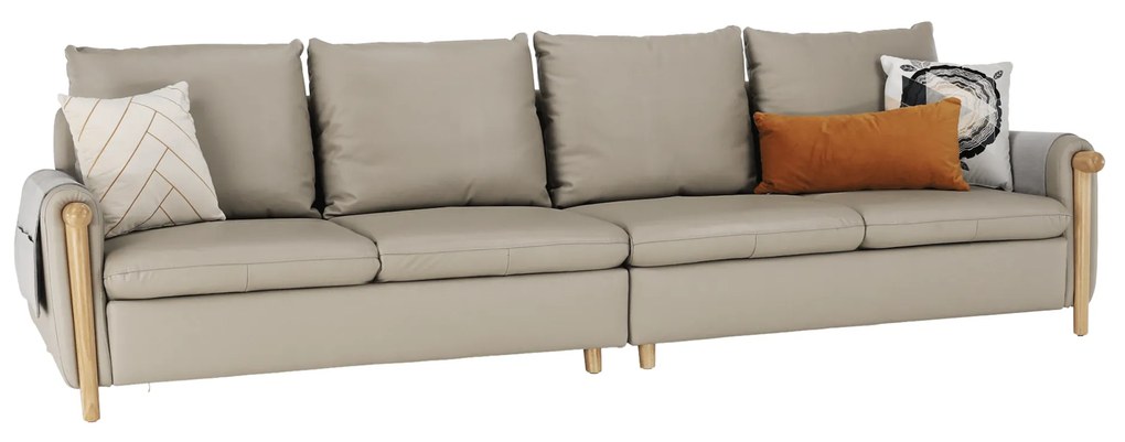 Canapea complet tapiţată cu 4 locuri, piele / piele ecologică gri deschis, LINSY
