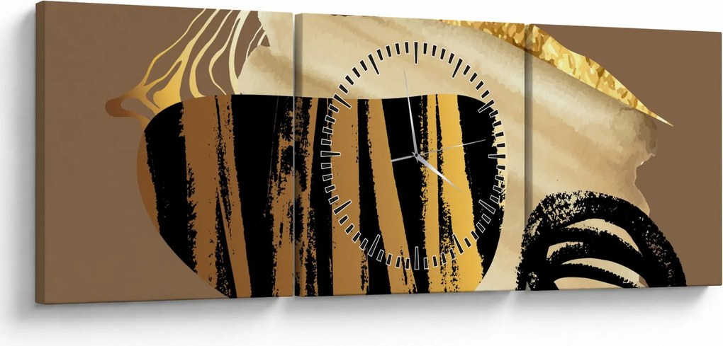 Tablou - Abstracție maro auriu N⁰2 (cu ceas) (90x30 cm)