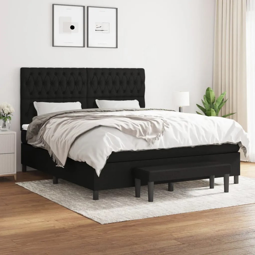 vidaXL Pat box spring cu saltea, negru, 180x200 cm, catifea
