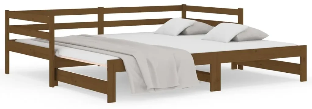 814657 vidaXL Pat de zi extensibil maro miere 2x(90x190) cm lemn masiv de pin