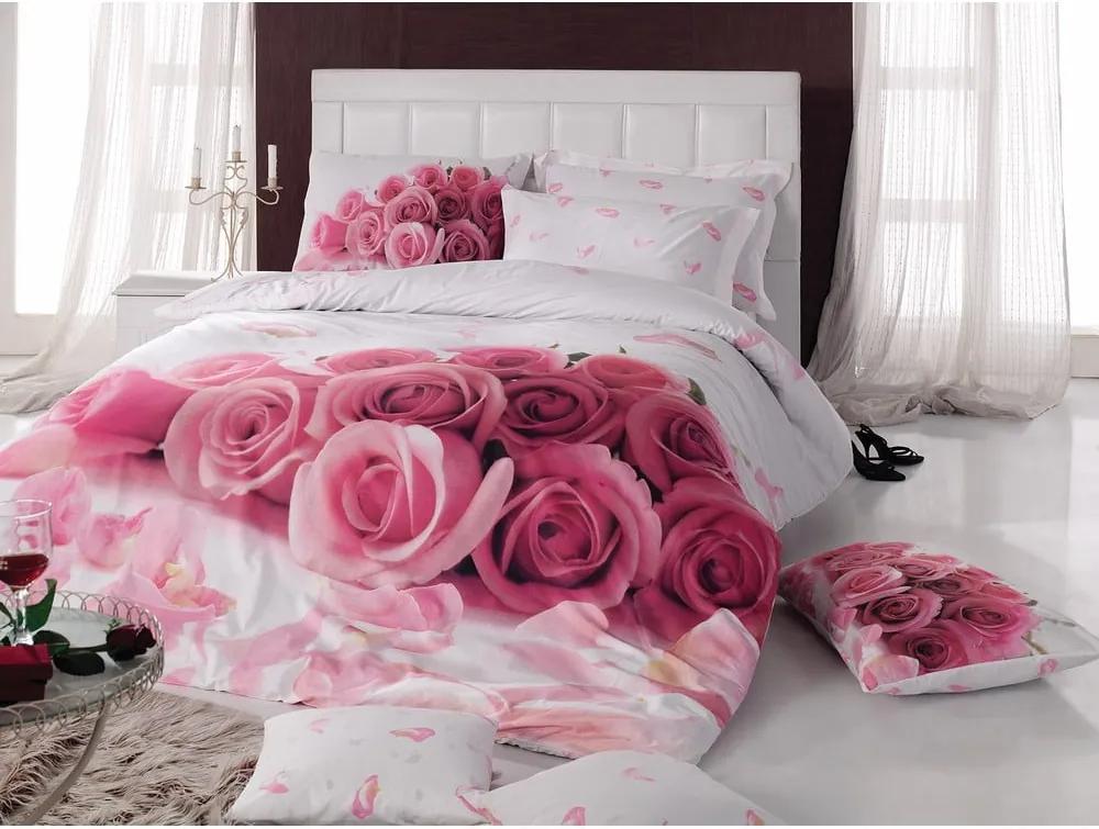 Lenjerie de pat cu cearșaf din bumbac Darlign, 160 x 220 cm, roz