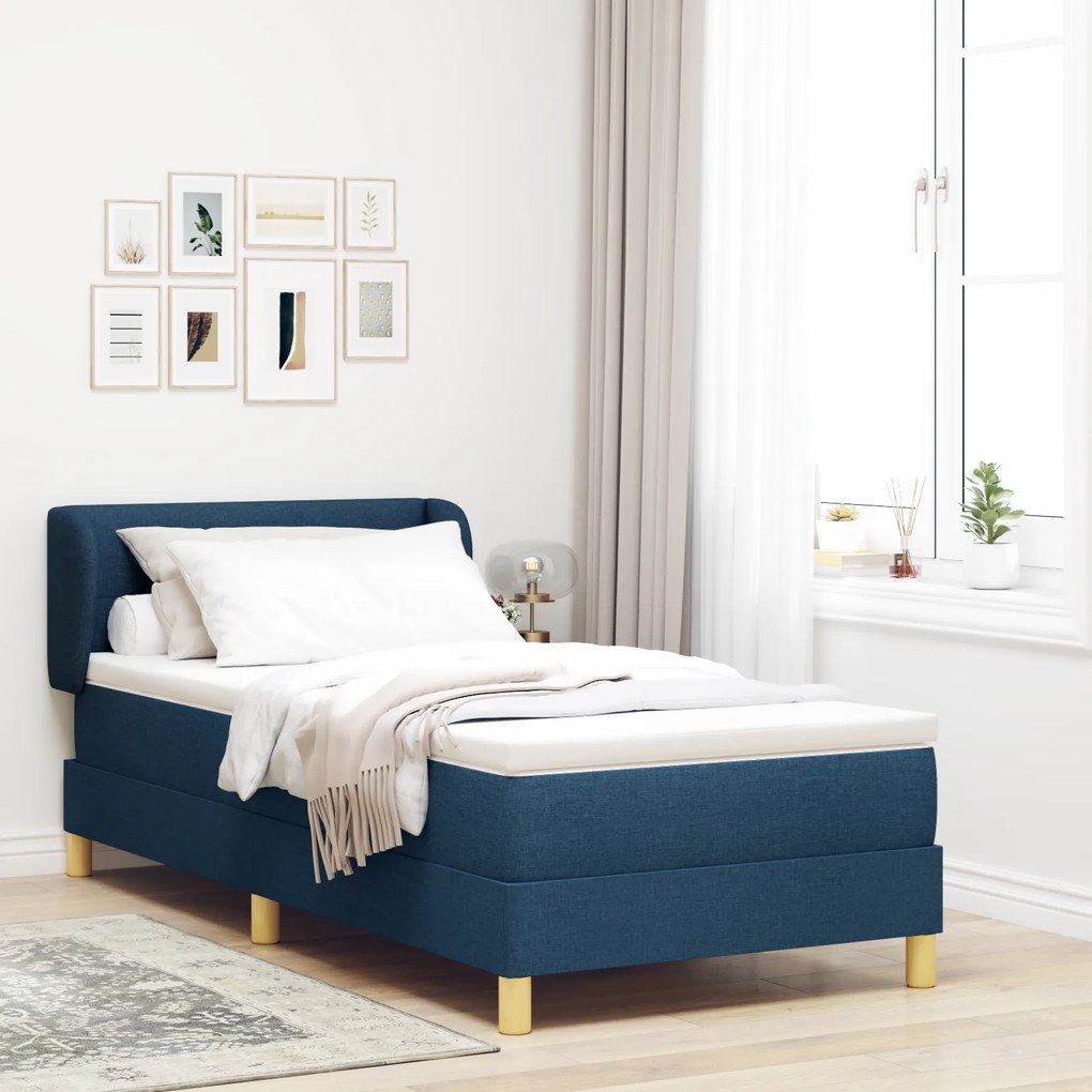 vidaXL Pat box spring cu saltea, albastru, 80x200 cm, textil