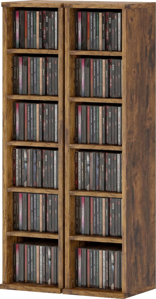 HOMCOM Set de 2 Rafturi pentru 204 CD-uri cu Polițe Ajustabile, 21x22,5x88,5cm, Maro Rustic | Aosom Romania