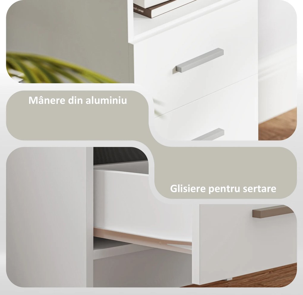 HOMCOM Birou pentru Calculator cu 3 Sertare și Spațiu de Depozitare, 100x40x75 cm, Alb | Aosom Romania