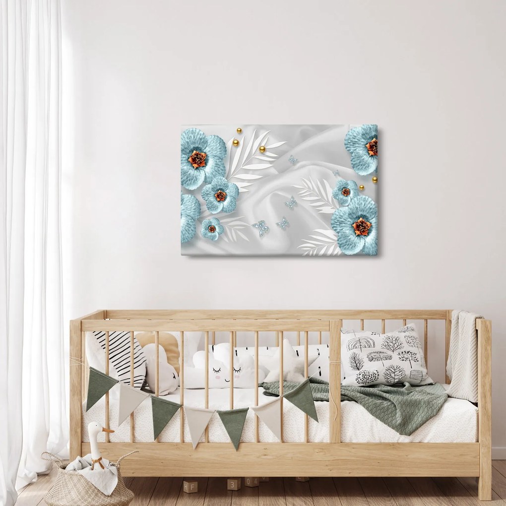 Tablou - 3D Flori albastre (90x60 cm)