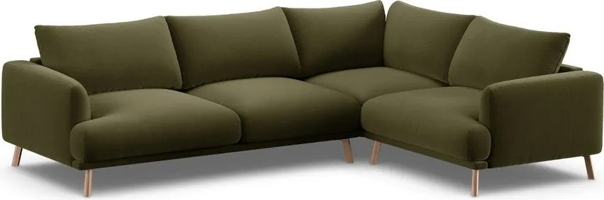 Colțar verde cu tapițerie din catifea (cu colț pe partea dreaptă/în formă de ”L”) Naomi – Micadoni