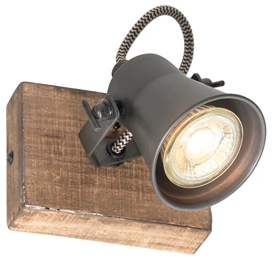 Spotlight rustic negru cu lemn reglabil - Jelle