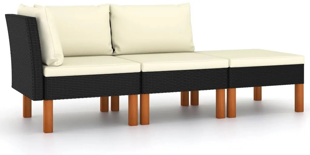 vidaXL Set mobilier grădină, 3 piese, poliratan &amp; lemn masiv eucalipt