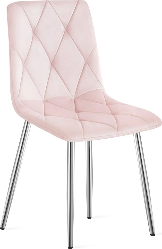 Scaun Bucatarie/Dining Fido ,Picioare Cromate, Catifea Roz Deschis